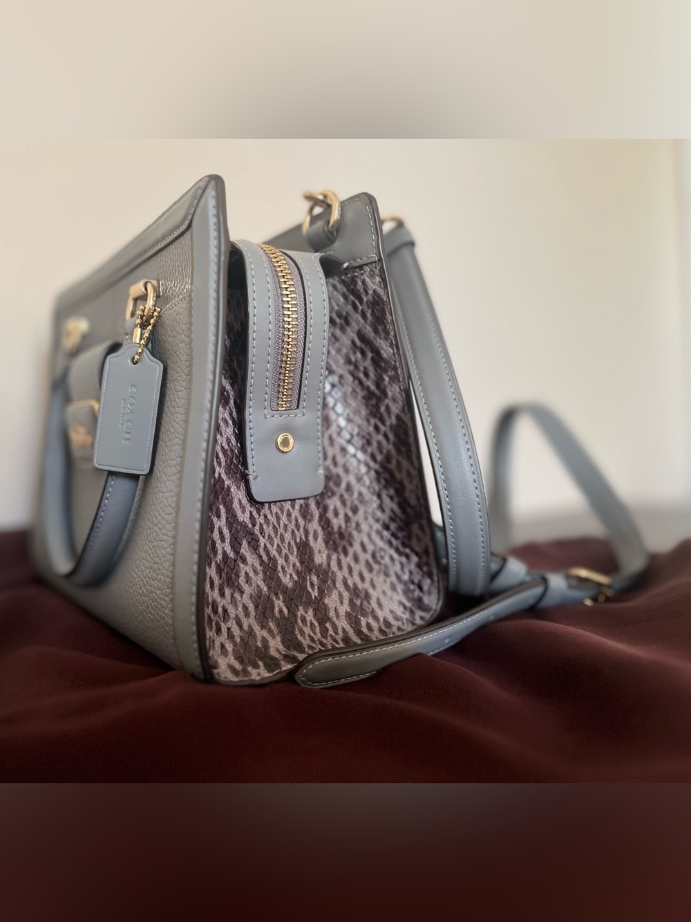 Coach Pebbled Leather Satchel in Gray with Gold Hardware - Picture 2 of 5